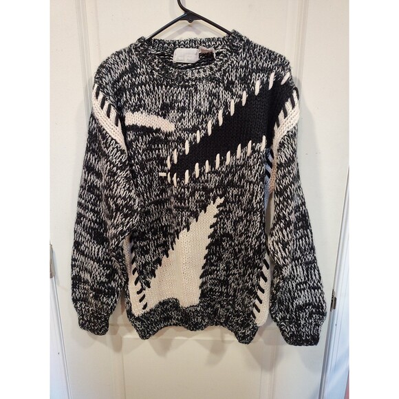 Men's Daniel Kimsy Open Stitch Pullover Crewneck Sweater Black White Medium - Picture 1 of 6